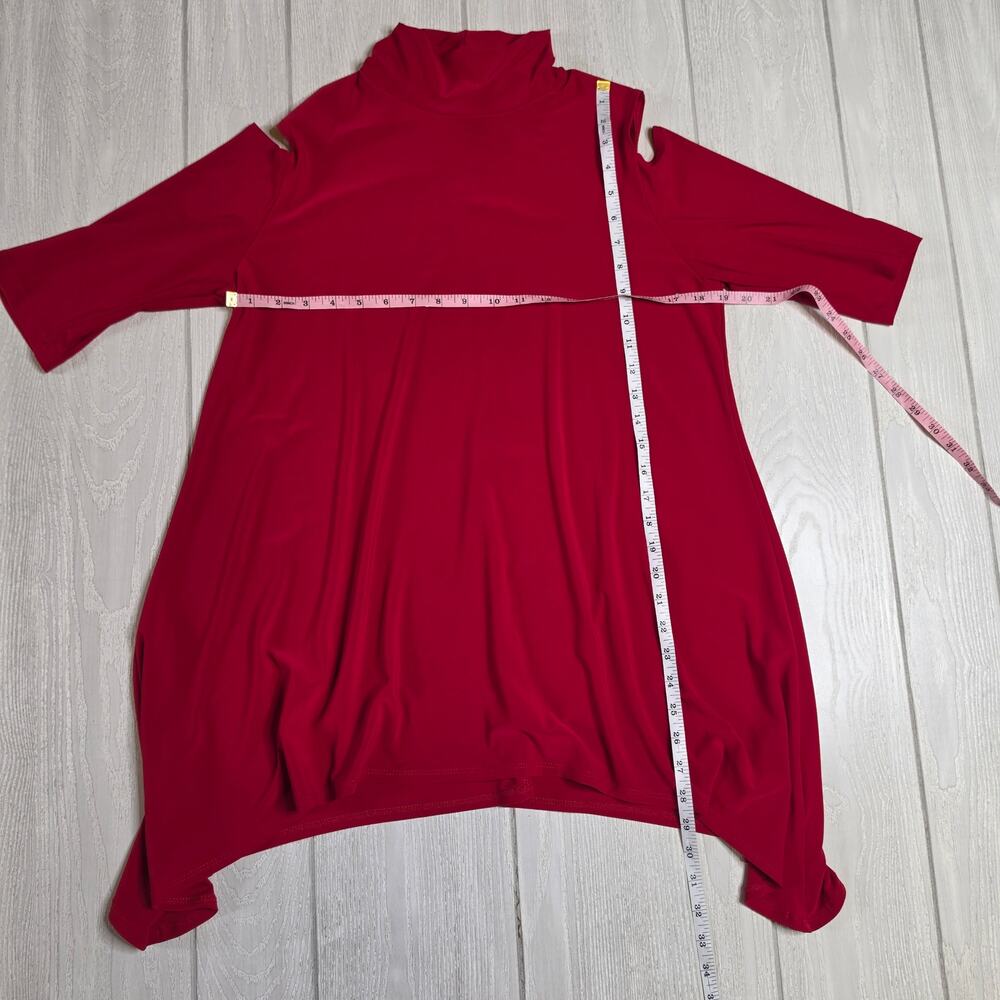 Clara Sun Woo Red Cold Shoulder Stretchy Tunic Top Size Medium - Picture 6 of 9